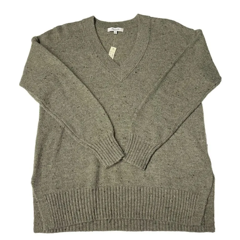Madewell Sweater Donegal Forest Bartlett V Neck Pullover Green Black Speckled XS